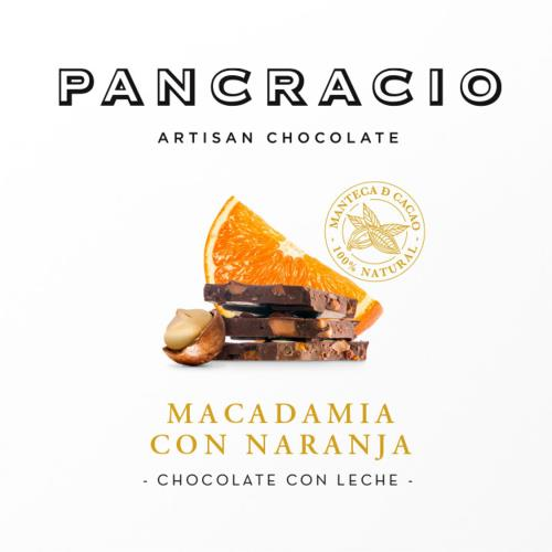 Mini Tableta Chocolate con Leche Pancracio Macadamia con Naranja, 45 g