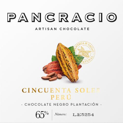 Mini Tableta Chocolate Negro PLantación Pancracio 50 Soles Perú, 45 g